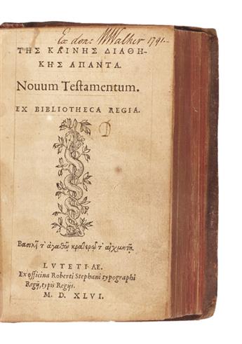 BIBLE IN GREEK.  Tes Kaines Diathekes Apanta. Novum Testamentum. 1546